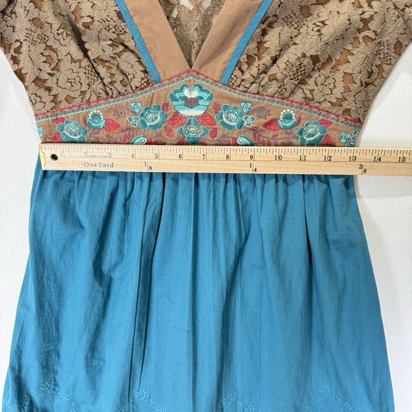Vtg 90s Flying Tomato Dress Womens Small Blue Empire Waist Crochet Boho Indie - Picture 13 of 16